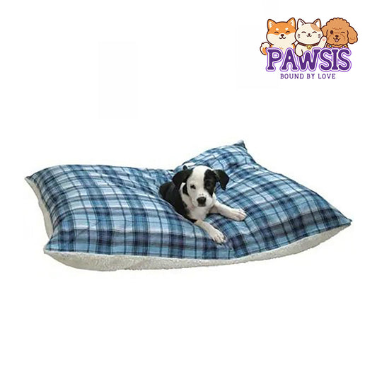 Pawsis - Flannel Sherpa Pet Bed, Blue Plaid