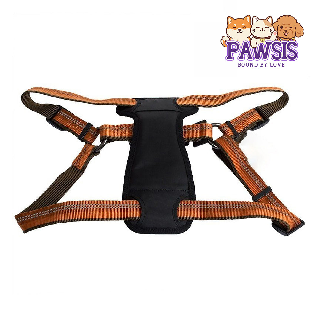 Pawsis - Reflective Adjustable Padded Dog Harness - Campfire Orange - Fits 26"-38"